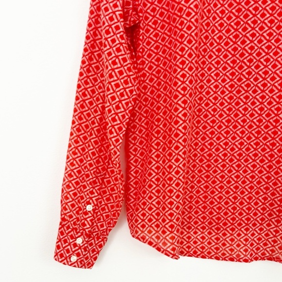 J. Crew Cotton Silk Geometric Printed Orange Popover Button Down Shirt Size M - Picture 11 of 16